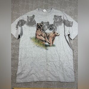 Vintage San Segal All Over Bear Alaska Printed Graphic Single Stitch T Shirt XL